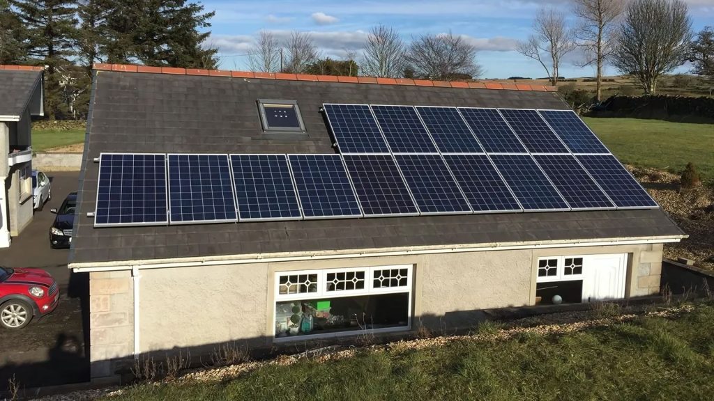 back view of solar panels on roof