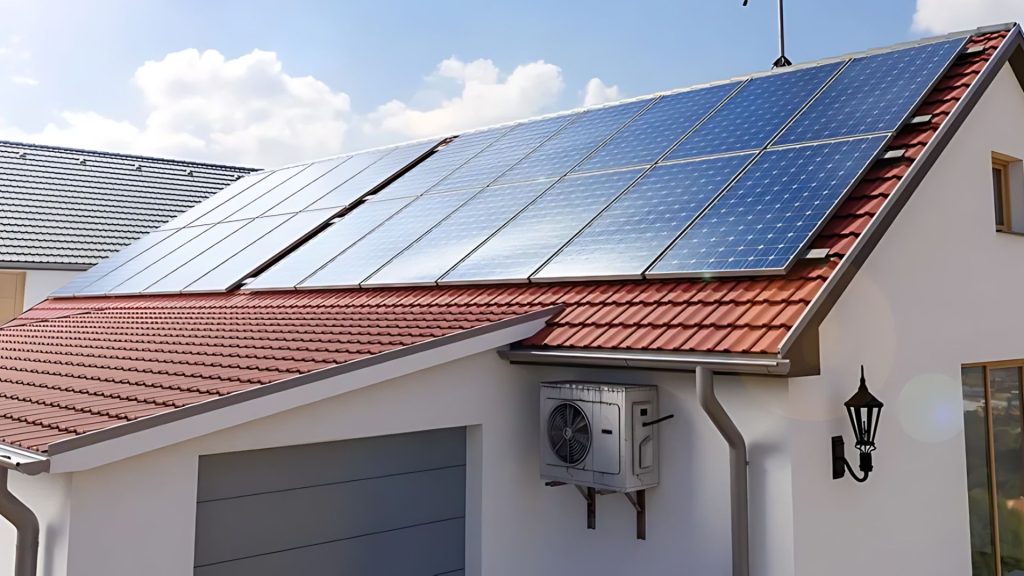 blue solar panels on house roof