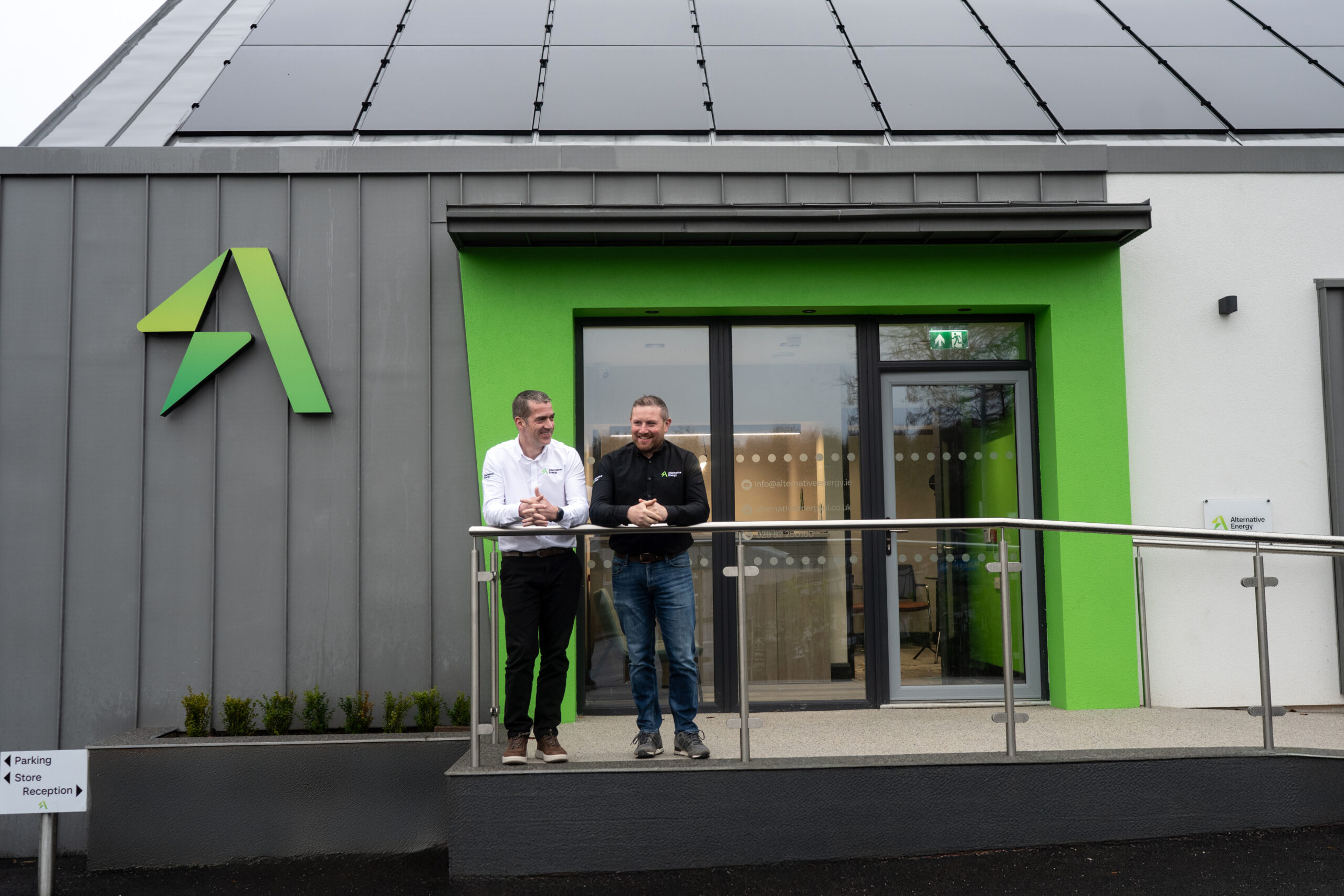 Jerome Carlin and Ronan Dolan outside the Alternative Energy Office in Co. Tyrone.